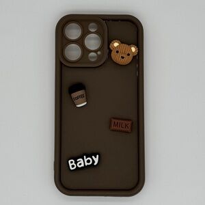 iPhone 15 Pro Max 3D Bear Kawaii Brown Phone Case With Cute Charms